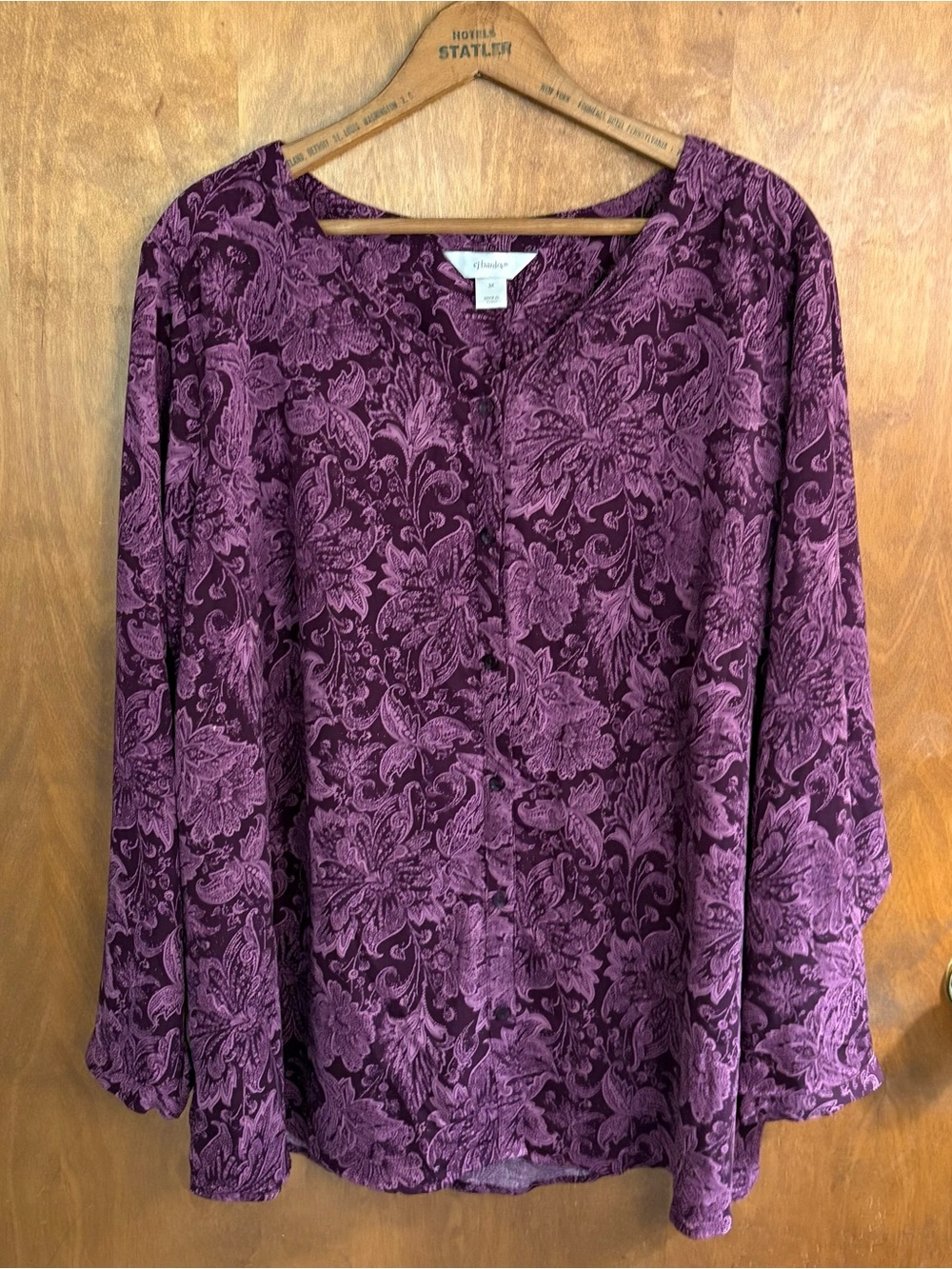 CJ Banks Purple Floral Paisley Oversized Button Up Blouse Top 3X Goth Witchy Y2K